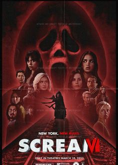 the scream movie poster is shown in red