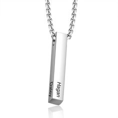 Personalized Engraving 4 Names Men Necklaces ﻿is a unique and attractive-looking necklace that will steal the show for you. It is made of fine-quality stainless steel which makes it durable. It is extremely trendy and sophisticated at the same time. You can also engrave the names of your choice on it. It is a timeless piece of jewelry that any man will like. Features: Metals Type: Stainless steel Customized Type: NAME Necklace Type: Pendant Necklaces Gender: Men Material: Metal Compatibility: Ot Leather Engraving, Vertical Bar Necklace, Bar Necklace Personalized, Bar Pendant Necklace, Engraved Initials, Silver Bar Necklace, Vertical Bar, Black Pendant, Name Jewelry