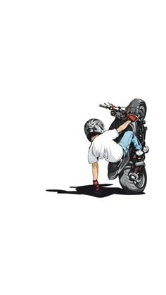 a drawing of a person on a motorcycle doing a handstand in the air