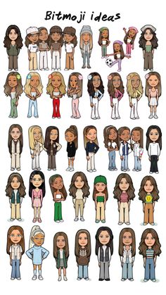 the different types of people are shown in this cartoon character drawing style, and each has their own name on it