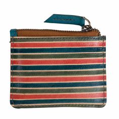 Shanti Striped Zip Leather Card Case - Ten Thousand Villages Multicolor Rectangular Card Holder For Daily Use, Rectangular Coin Purse With Rfid Blocking, Rectangular Rfid Blocking Coin Purse Gift, Rectangular Wallets With Zipper Closure As Gift, Multicolor Rfid Blocking Card Holder For Everyday, Rectangular Zipper Wallet As Gift, Multicolor Card Holder With Card Slots, Green Coin Purse With Zipper Closure As Gift, Green Coin Purse With Zipper As Gift