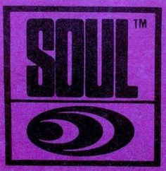 a purple and black sticker with the word soul on it's back side