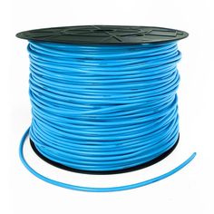 a spool of blue wire on a white background