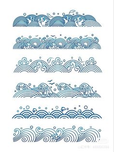 the waves are drawn in blue ink on white paper, and it looks like they could be