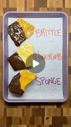 three pieces of cake sitting on top of a pan