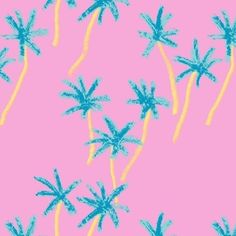 blue palm trees against a pink background