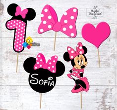 minnie mouse cupcake toppers with pink and white polka dots