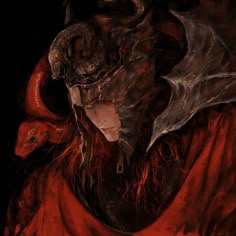 a painting of a demon with horns on his head