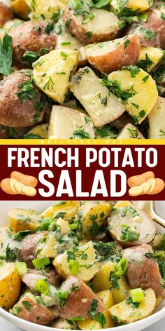 A mayo-free potato salad? Yep! This French Potato Salad recipe is made with tender baby potatoes, lots of fresh herbs, and coated in a light tangy vinaigrette dressing. Always a hit at get togethers! Baby Potatoes Recipes, Salad Vinaigrette, French Potato Salad, Potatoe Salad, French Potatoes, Potatoes Recipes, Easy Potato Recipes