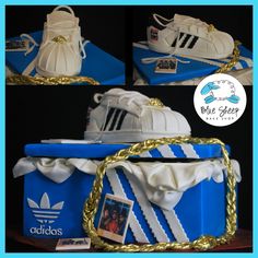 the cake is made to look like adidas shoes