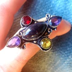 Brand New Handmade Blue Sunstone Sun Sitara, Amethyst, Garnet And Citrine Silver Ring. Size 8.75 925 Stamped New To Poshmark? Use Referral Code Kimberlyn222 To Receive $10. Multicolor Amethyst Gemstone Ring, Purple Multi-stone Bohemian Jewelry, Purple Bohemian Multi-stone Jewelry, Multicolor Amethyst Ring For Gift, Bohemian Sterling Silver Crystal Ring With Gemstone Accents, Bohemian Amethyst Ring With Gemstone Accents, Bohemian Sterling Silver Gemstones, Bohemian Amethyst Ring With Gemstone Accents As Gift, Bohemian Amethyst Ring With Natural Stones