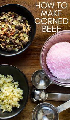 Ingredients for homemade corned beef. Brisket Brine, Beef Brine Recipe, Best Corned Beef, Brine Recipes, Pickling Spices, Homemade Corned Beef, Boiled Dinner, Curing Salt, Corn Beef