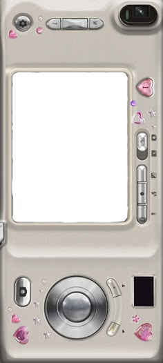 an image of a digital camera with hearts and stars on the back side, as well as a blank screen