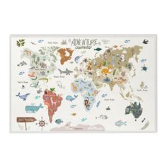 a map of the world with animals on it