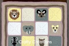 a crocheted baby blanket with animals on it