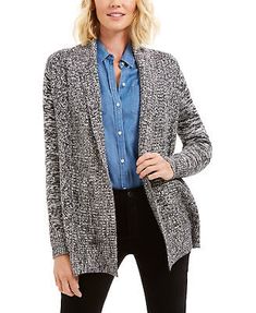 Top Rated Charter Club Women's Marled Shawl-Collar Cardigan (Medium, Deep Black Combo), Women's Sweaters Petite Cardigan, Shawl Collar Cardigan, Open Front Sweater, Club Style, Deep Black, Charter Club, Open Front Cardigan, Knit Sweater Cardigan, Shawl Collar