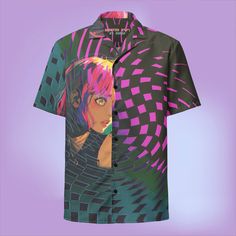 👾 Retro Anime "Haunted 24/7" Button-Down Shirt 🌐 Immerse yourself in the digital labyrinth with our "Haunted 24/7" Hawaiian Shirt Shirt, where cyberpunk meets street art in a captivating dance of pixels and human emotion. This shirt is your perfect summer companion, offering both groundbreaking style and exceptional comfort. Product Highlights: 🎨 Striking Artwork: Featuring the "Haunted 24/7" design, this shirt captures a figure immersed in a digital world, surrounded by a checkered, trippy backdrop that pulses with cybernetic life. 🌞 Cool & Comfortable: Made with featherlight, moisture-wicking fabric to keep you comfortable on even the hottest days. 🌐 Cyberpunk Vibe: A perfect match for fans of cyberpunk, anime, and digital art, this shirt blends cutting-edge fashion with cultural co Streetwear Camp Shirt With Button Closure, Streetwear Camp Shirt With Button Closure And Camp Collar, Button-up Shirt With Button Closure For Streetwear, Summer Punk Shirt For Alternative Fashion, Alternative Style Summer Concert Shirt, Relaxed Fit Shirt For Streetwear, Graphic Print Button-up Shirt For Streetwear, Punk Style Streetwear Shirt For Summer, Punk Style Summer Streetwear Shirt