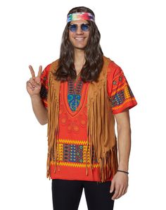 This far-out hippie costume accessory kit comes with a trippy print headband, blue tinted roung glasses, and a classic peace symbol pendant. Add some bell-bottoms and a tie-dyed shirt, and you've got a great mens Halloween costume! Kit Includes: Headband Glasses Metal pendant Hippie Costume Diy, Mens Halloween Costume, Costume Simple, Spirit Halloween Costumes, Hippie Accessories, Mens Halloween, Hippie Halloween