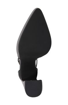 A pointed toe amplifies the stunning dimension of a retro-inspired sandal lofted by a bold platform and soaring block heel. 4" heel; 2" platform Synthetic upper, lining and sole Imported Black Pointed Toe Block Heels With Reinforced Heel, Black Block Heels With Reinforced Heel And Pointed Toe, Synthetic Slingback Pumps With Stacked High Heel, Leather Block Heels With Platform And Pointed Toe, Chic Slingback Pumps With Platform And Pointed Toe, Black Slingback Pumps With Stacked Heel, Black High Heel Slingback Pumps With Stacked Heel, Black Slingback Pumps With Stacked Heel And Pointed Toe, Chic Block Heels With Platform And Pointed Toe