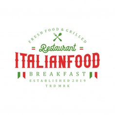 the italian food logo is shown in red, green and white letters on a white background