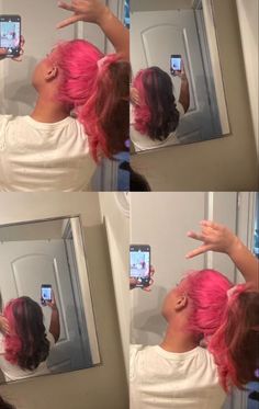 Cute Hair Dye Ideas For Curly Hair, Pink Skunk Stripe, Skunk Strip, Pink Nails Inspiration, Skunk Stripe