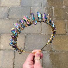 Quartz Crown, Tiara Headpieces, Custom Crown, Cosplay Jewelry, Mermaid Crown, Titanium Quartz, Princess Cosplay, Rainbow Quartz, Gold Headband