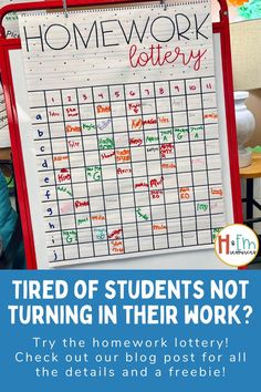 a sign that says tired of students not turning in their work? check out our blog post for all the details and a freebiete