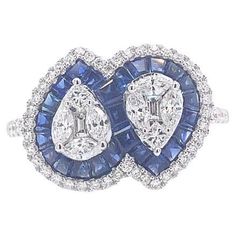 18K White Gold Sapphire- 1.72 Cts Diamond- 0.58 Cts All Diamonds are G-H/SI Blink Blink, White Gold Sapphire, Vintage Jewels, White Gold Ring, White Metal, White Gold Rings, Cocktail Rings, Diamond White, Blue And Silver