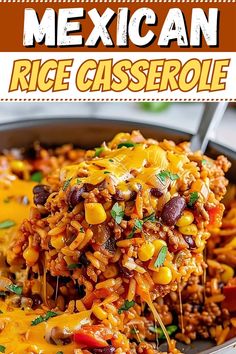 this mexican rice casserole is loaded with ground beef, black beans, corn and cheese