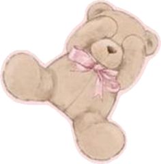 a drawing of a teddy bear with a pink bow on it's head and neck