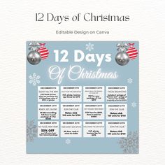 12 Days of Christmas Med Spa Promotions | Editable Template 12 Days Of Christmas Spa Ideas, Med Spa Promotion Ideas, 12 Days Of Christmas Spa Specials, 12 Days Of Christmas Esthetician, 12 Days Of Christmas Salon Promotion, Spa Holiday Promotions, Holiday Facial Promotions, Medspa Christmas, Spa Advertising