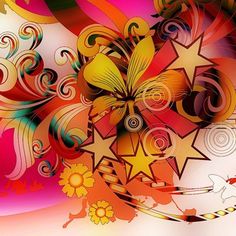 an abstract colorful background with stars and swirls