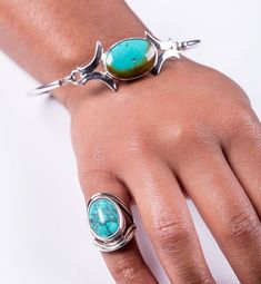 Silver Bangle Bracelet Turquoise stones mens unisex unique design Turquoise Gemstone Bracelet In Southwestern Style, Southwestern Turquoise Gemstone Bracelets, Southwestern Turquoise Gemstone Bracelet, Spiritual Chrysocolla Bracelet Jewelry, Adjustable Turquoise Gemstone Bracelet, Adjustable Turquoise Gemstone Bracelets, Hand Wrapped Turquoise Bangle, Southwestern Style Turquoise Bangle As A Gift, Turquoise Chrysocolla Bracelet