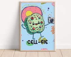 an illustration of a cell phone with the words cell life printed on it, in front of a white wall