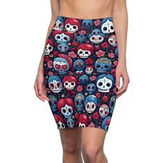 Cute Floral Calavera Sugar-Skull Women's Pencil Skirt All-Over Print "AOP" by FroggyDawgz Comfortable and soft, this high quality AOP pencil skirt is cut close to the body. Inspired by the freedom of creativity, it's perfect for standing out on any occasion. .: 95% Polyester 5% Spandex .: Mid waist fit .: Printed on care label in black color .: White thread color .: Assembled in the USA from globally sourced parts Body Inspired, Womens Skirts, Womens Pencil Skirts, Care Label, All Over, Sugar Skull, Black Color, Pencil Skirt, Womens Skirt