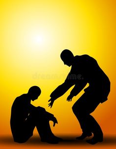 the silhouette of two men in front of an orange and yellow background royalty photo - illustration