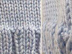 two pictures side by side showing the same fabric as it appears to be knitted