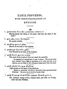 an old book with black ink on it that says,'tamil provens with their translation in english