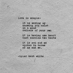 an old typewriter with the words love is simple it is working up, and it's kind of your own