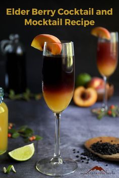 the elder berry cocktail and mocko cocktail recipe is ready to be served in glasses