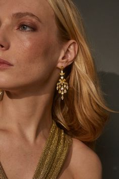 The mix of intricate stones and vibrant golden yellow color add the perfect touch of vibrancy to any outfit. The mixed-cut CZs create an elegant, eye-catching detail with dynamic movement to instantly elevate your outfit. Yellow Chandelier, Dynamic Movement, Gold Chandelier Earrings, Golden Yellow Color, Script Type, Ring Sale, Modern Love, Fine Jewellery Earrings, Bride Bridal