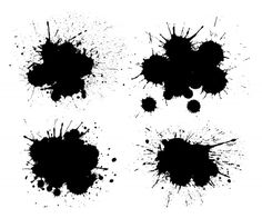 black ink splats on white paper with the words, paint drops and blotches