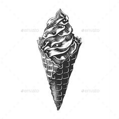 an ice cream cone with chocolate icing on top - food objects illustrations and clippings