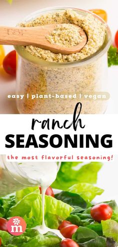 ranch seasoning recipe in a jar with lettuce and tomatoes on the side