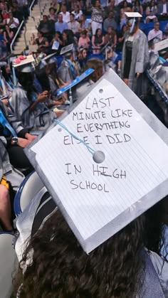 a graduation cap with writing on it that says last minute life everything else is told in high school