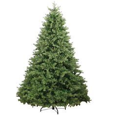 a green christmas tree on a stand with white background and clipping for the top