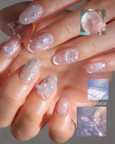 NAIL IDEAS Asian French Tip Nails, Pastel Gel Nail Designs, Winter Inspired Nails, Niki Core, Eclectic Nails, Korean Gel Nails, Magical Nails, Idol Nails, Belle Nails