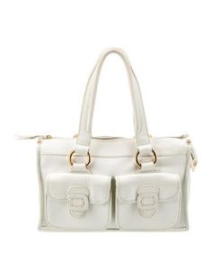 Celine Top Handle BagBy Michael KorsVintageWhite LeatherGraphic PrintGold-Tone HardwareDual Shoulder StrapsDual Exterior PocketsSuede Lining & Single Interior PocketZip Closure at TopProtective Feet at BaseUnfortunately, due to restrictions, this item may not be eligible for shipping in all areas. Formal Bags With Pockets, White Leather Bags With Pockets, Elegant White Shoulder Bag With Zipper Pocket, Chic White Shoulder Bag With Pockets, Celine Top, Vintage Leather, Tote Handbags, Leather Tote, Top Handle