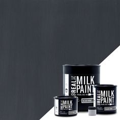 three cans of milk paint on a white and brown background with the same color scheme