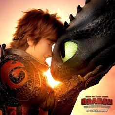 the poster for how to train your dragon is shown with a young boy hugging an adult